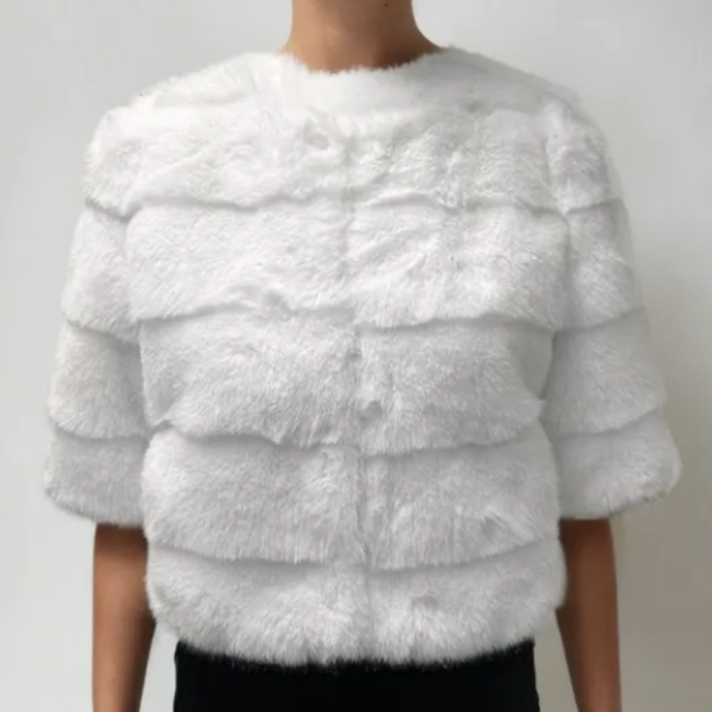 Metric Knits White Faux Fur Bolero Jacket